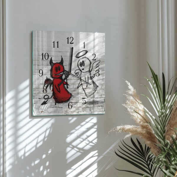 Skleněné hodiny na stěnu Anděl Ďábel zskc-30x30-00179314