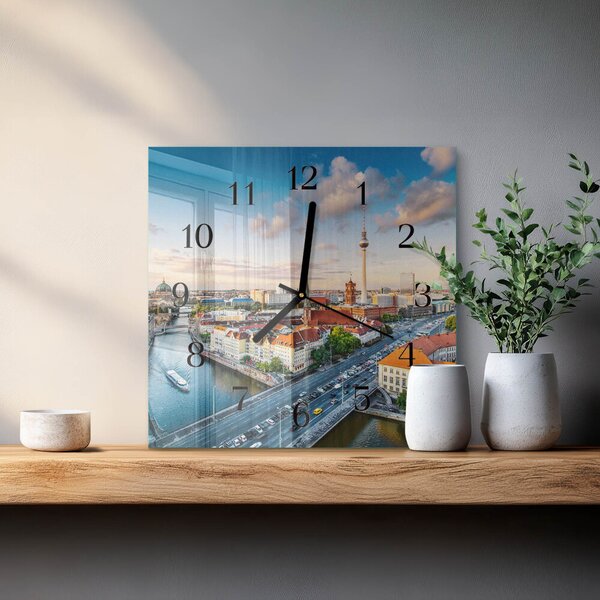 Skleněné hodiny na stěnu Městská řeka zskc-30x30-00177405