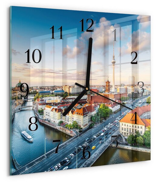 Skleněné hodiny na stěnu Městská řeka zskc-30x30-00177405