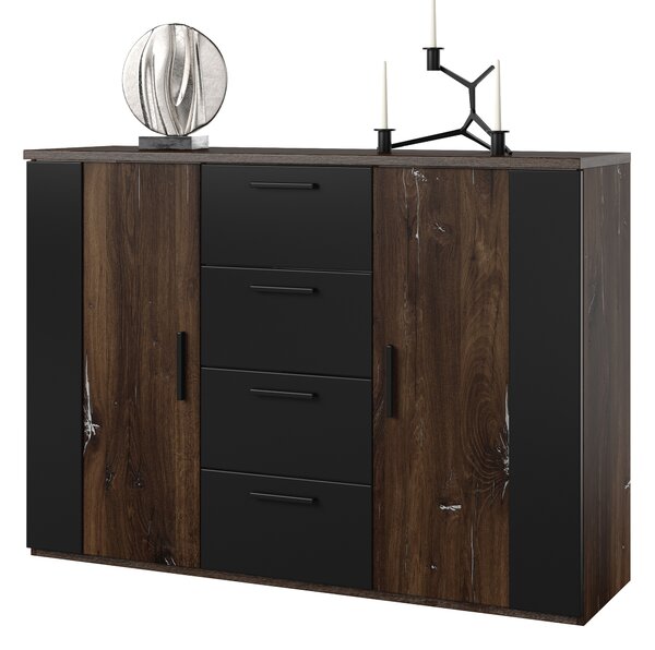 Komoda Signat Typ 26 (černá + dub artisan + stříbrná)