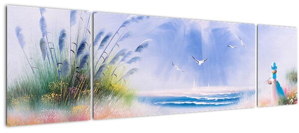 Obraz - Romantická pláž, olejomalba (170x50 cm)