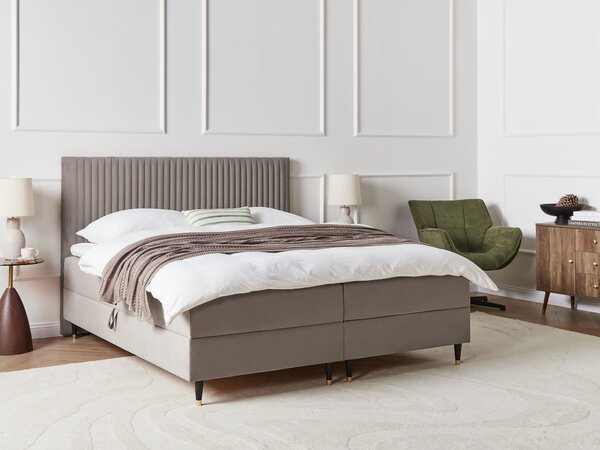 Kontinentální postel s úložným prostorem Umělý samet DAME 180 x 200 cm Taupe