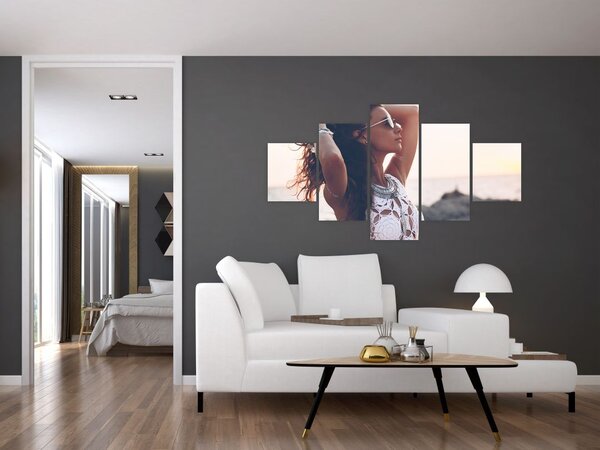 Obraz ženy na pláži (125x70 cm)