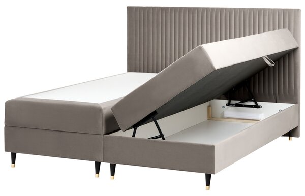 Kontinentální postel s úložným prostorem Umělý samet DAME 180 x 200 cm Taupe