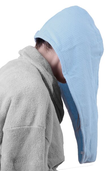 Rychleschnoucí turban na vlasy NERA světle modrý