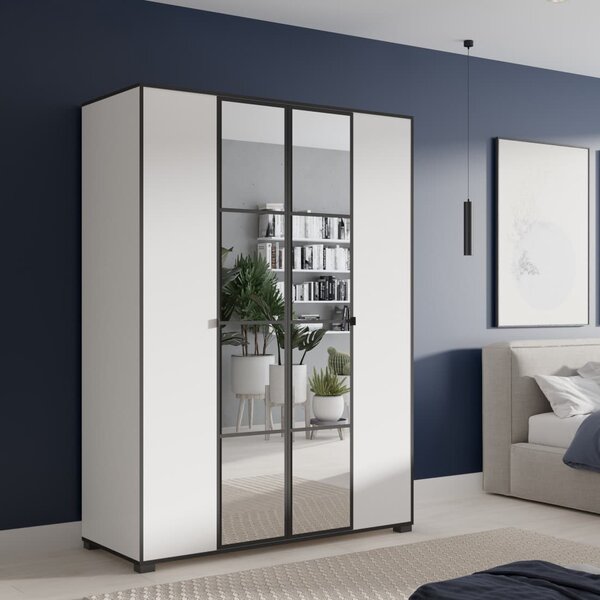 Bílá šatní skříň se zrcadlem Osma - 150 cm
