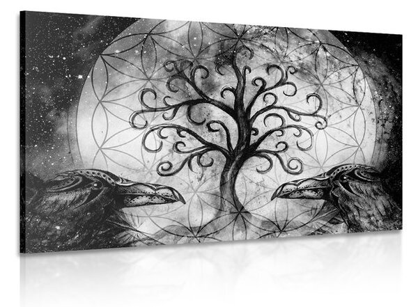 Obraz magický strom života v černobílém provedení