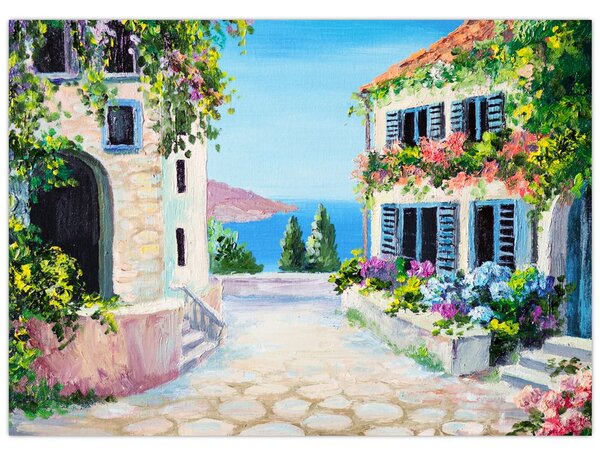 Obraz - Řecká ulička, olejomalba (70x50 cm)