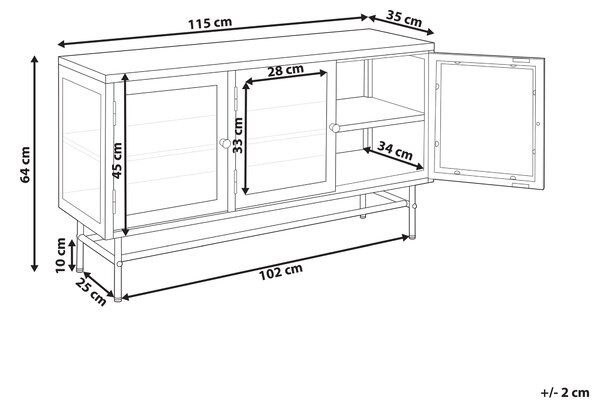 Prosklená komoda DEVON Kov 115 cm Zelená