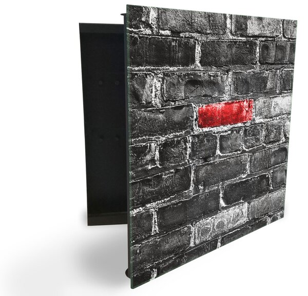 Glasdekor skříňka na klíče - šedá zeď a červený detail - Pravé / Bílá