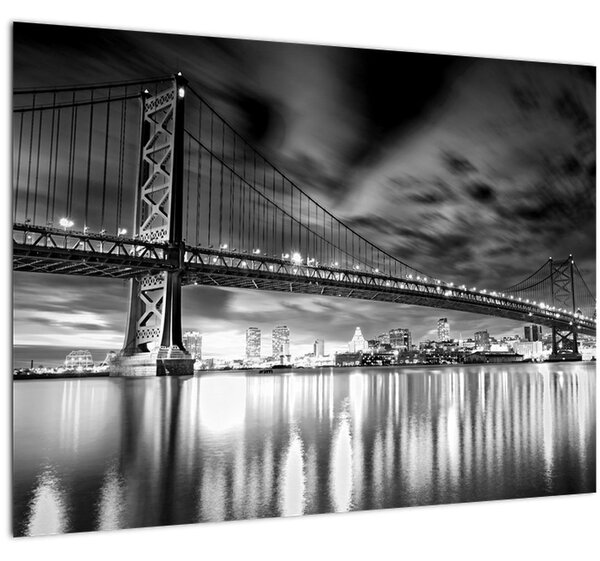 Obraz - Most Benjamina Franklina, Filadelfie, černobílý (70x50 cm)