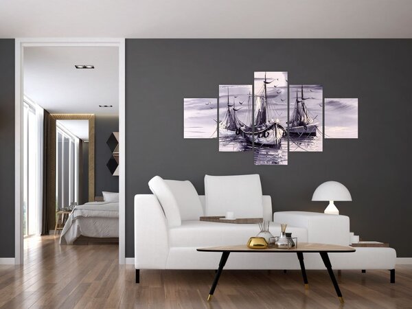 Obraz - Přístav, olejomalba (125x70 cm)