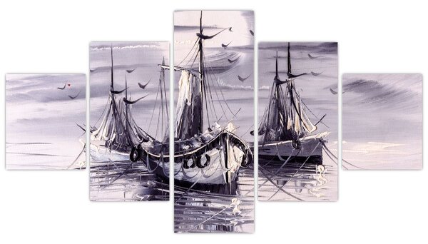 Obraz - Přístav, olejomalba (125x70 cm)