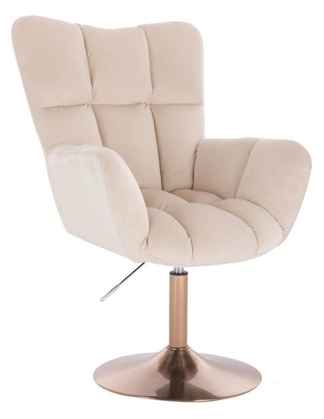 LuxuryForm Křeslo AURORA VELUR na zlatém talíři - krémové