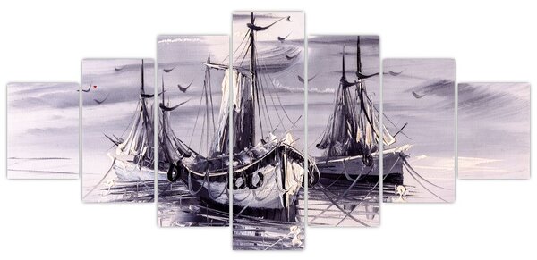 Obraz - Přístav, olejomalba (210x100 cm)