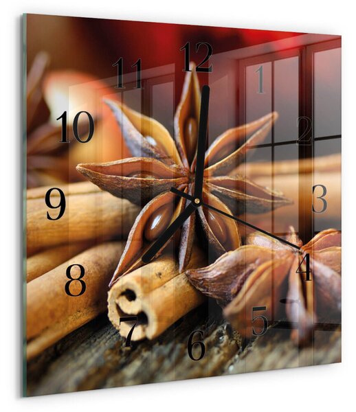 Skleněné hodiny na stěnu Anýzová skořice zskc-30x30-00181568
