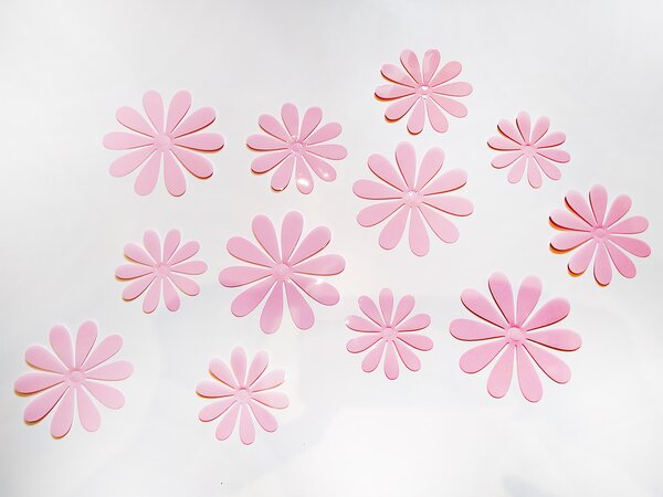 3D květy na zeď růžové 12 ks průměr 7,6 cm až 11 cm