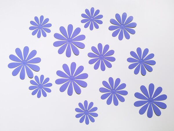3D květy na zeď světle fialová 12 ks průměr 7,6 cm až 11 cm