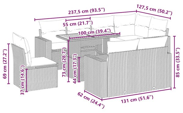 9dílná zahradní sedací souprava s poduškami béžová polyratan