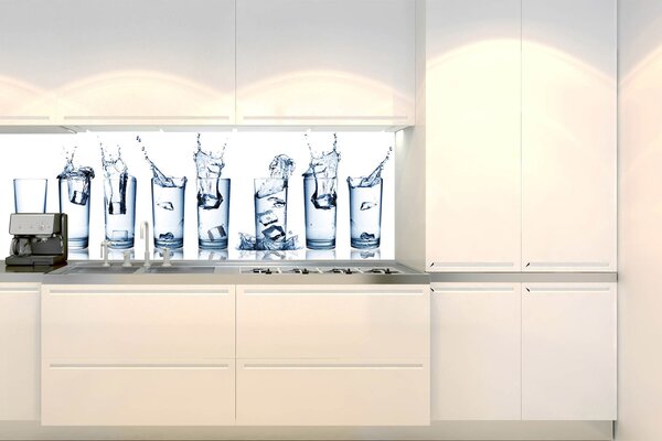 DIMEX | Fototapeta do kuchyně Sklenice vody KI-180-162 | 180 x 60 cm | modrá, bílá
