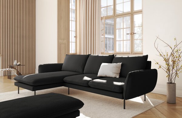 -25 % Dny MOMENTI– Cosmopolitan Design Černá bouclé rohová pohovka Vienna 255 cm, levá