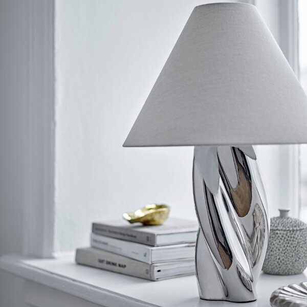Bloomingville Stříbrná kameninová stolní lampa Silva