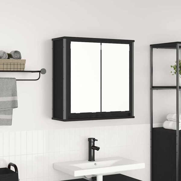 Koupelnová nástěnná skříňka se zrcadlem černý dub 60x21x60 cm