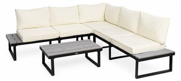 Furnigo Zahradní kovový set Malaga - černý/krémové polštáře