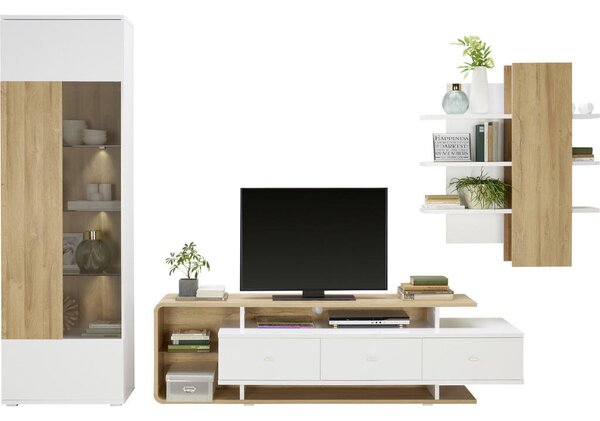 OBÝVACÍ STĚNA, bílá, barvy dubu Hom`in - Kompletní obývací stěny