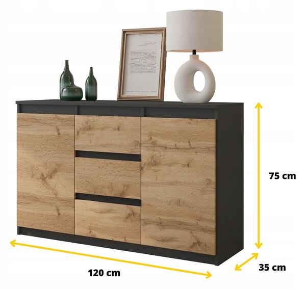 Komoda Furnica 120 x 35 x 75 cm antracit matná