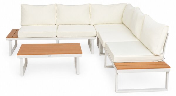 Furnigo Zahradní kovový set Malaga - bílý/krémové polštáře