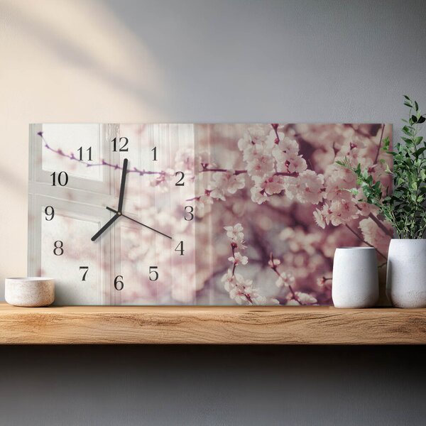 Skleněné hodiny horizontální Třešňové květy zsppc-60x30-00295388