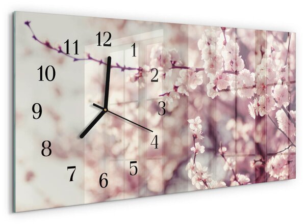Skleněné hodiny horizontální Třešňové květy zsppc-60x30-00295388