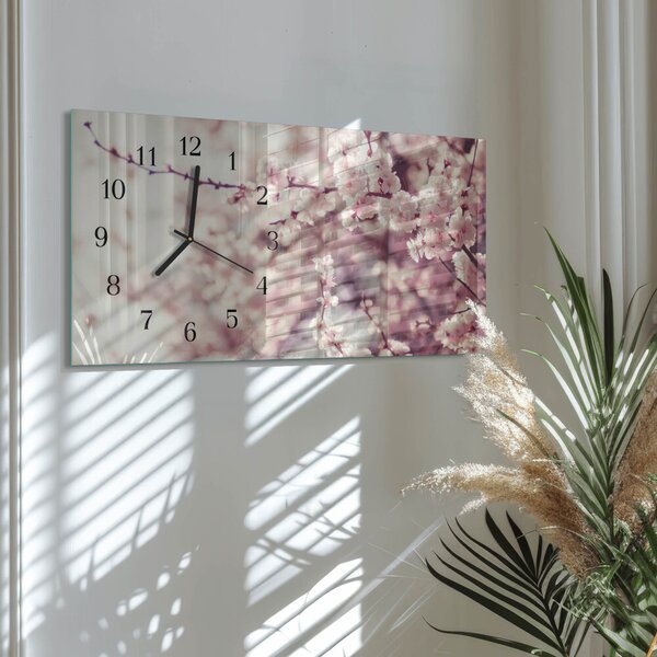 Skleněné hodiny horizontální Třešňové květy zsppc-60x30-00295388