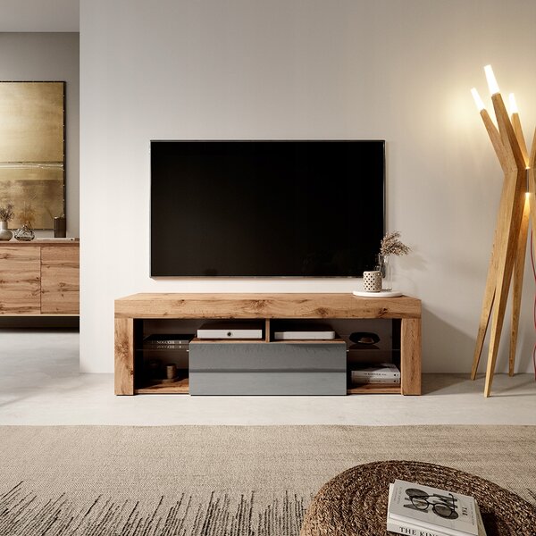 TV stolek Bianko 140 Cm Dub / Šedý lesk s LED