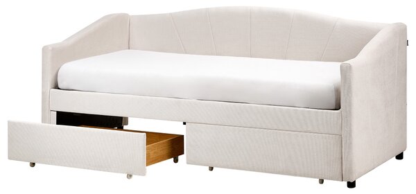 Denní postel s úložným prostorem Tkanina VITTEL 90 x 200 cm Světle béžová