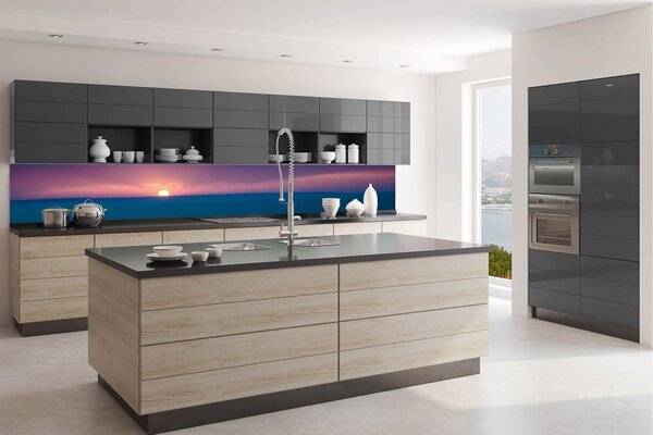 DIMEX | Fototapeta do kuchyně Východ slunce KI-350-138 | 350 x 60 cm | modrá, fialová, růžová