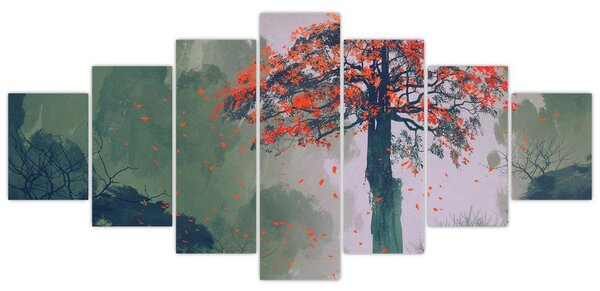 Obraz osamoceného červeného stromu (210x100 cm)