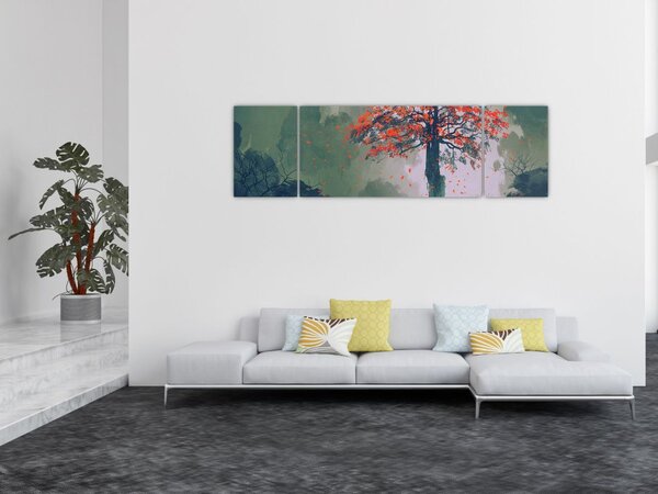 Obraz osamoceného červeného stromu (170x50 cm)