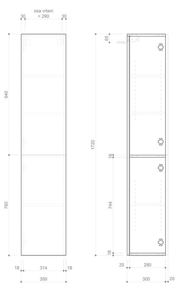 Sapho Sapho, ESPACE skříňka 35x172x32cm, 2x dvířka, levá/pravá, agila strip, ESC230-4343S