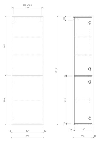 Sapho Sapho, ESPACE skoíoka 50x172x32cm, 2x dvíoka, levá/pravá, dub Alabama, ESC450-2222