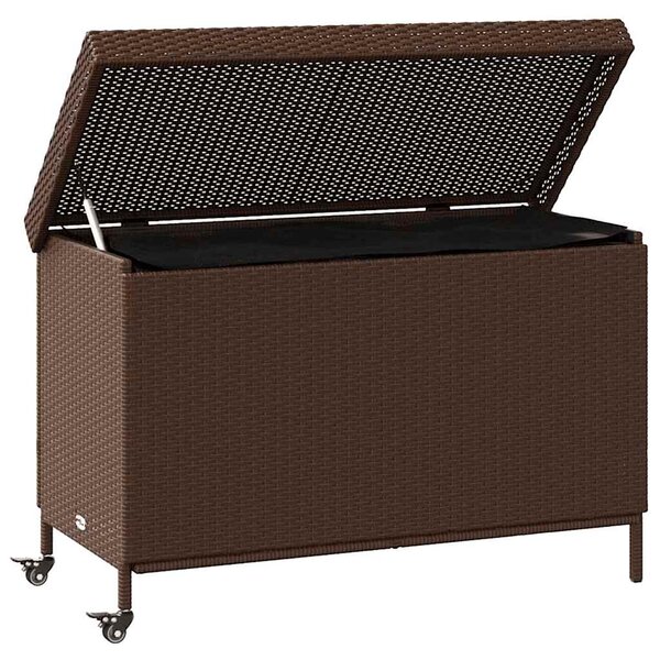 Zahradní úložný box s kolečky hnědý 110x55x73 cm polyratan