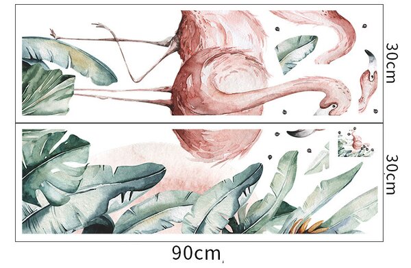 Impresi Samolepka do dětského pokoje Plameňáci a palmové listy - 90x30cm 2ks