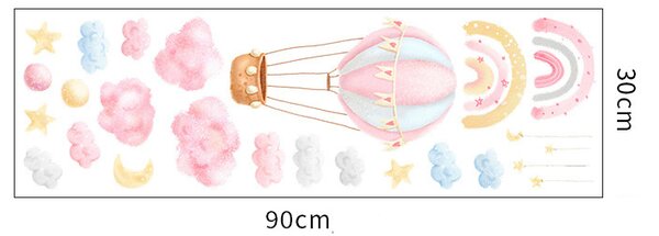 Impresi Samolepka do dětského pokoje Balón s mráčky a hvězdami - 90x30cm