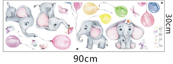 Impresi Samolepka do dětského pokoje Slůňata s balónky - 90x30cm
