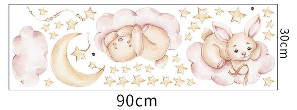 Impresi Samolepka do dětského pokoje Králíčci na růžových obláčcích - 90x30cm