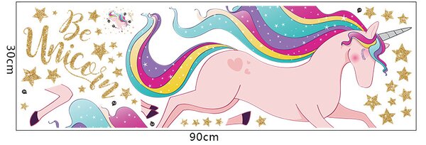 Impresi Samolepka do dětského pokoje Růžový jednorožec Unicorn s hvězdami - 90x30cm