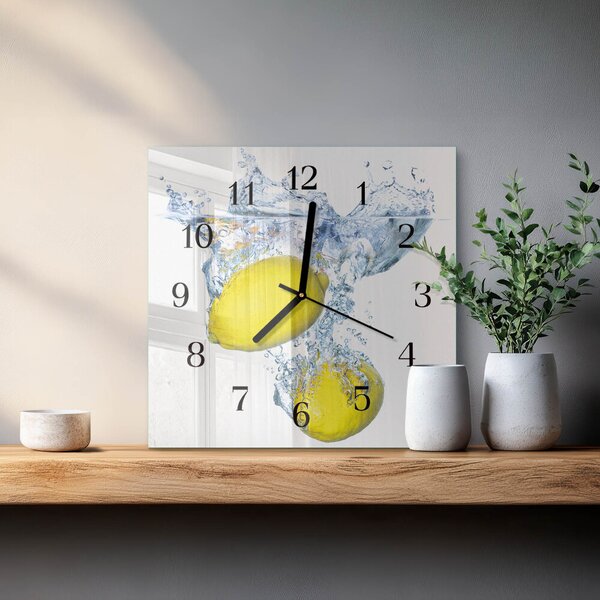 Skleněné hodiny na stěnu Citrony ve vodě zskc-30x30-00260368