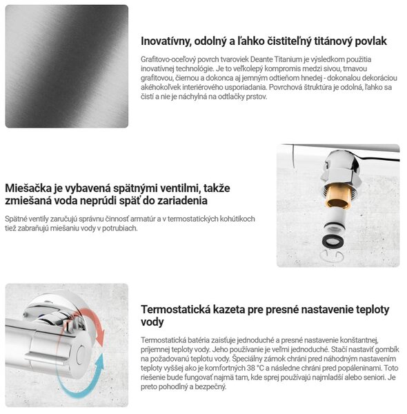 Deante Cascada, nástěnná vanová baterie s otočnou výlevkou, titanová, DEA-BCH_D1BT