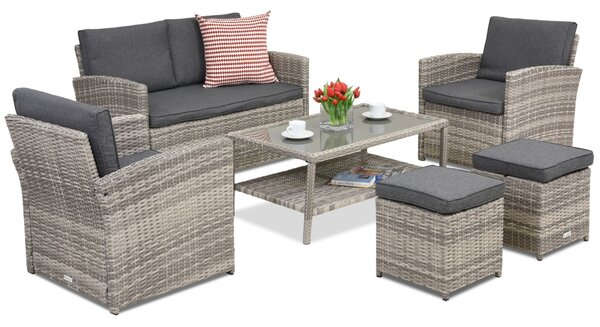 Zahradní nábytek Monaco Coffee 4 + 2 pufy Garden Point světle šedý